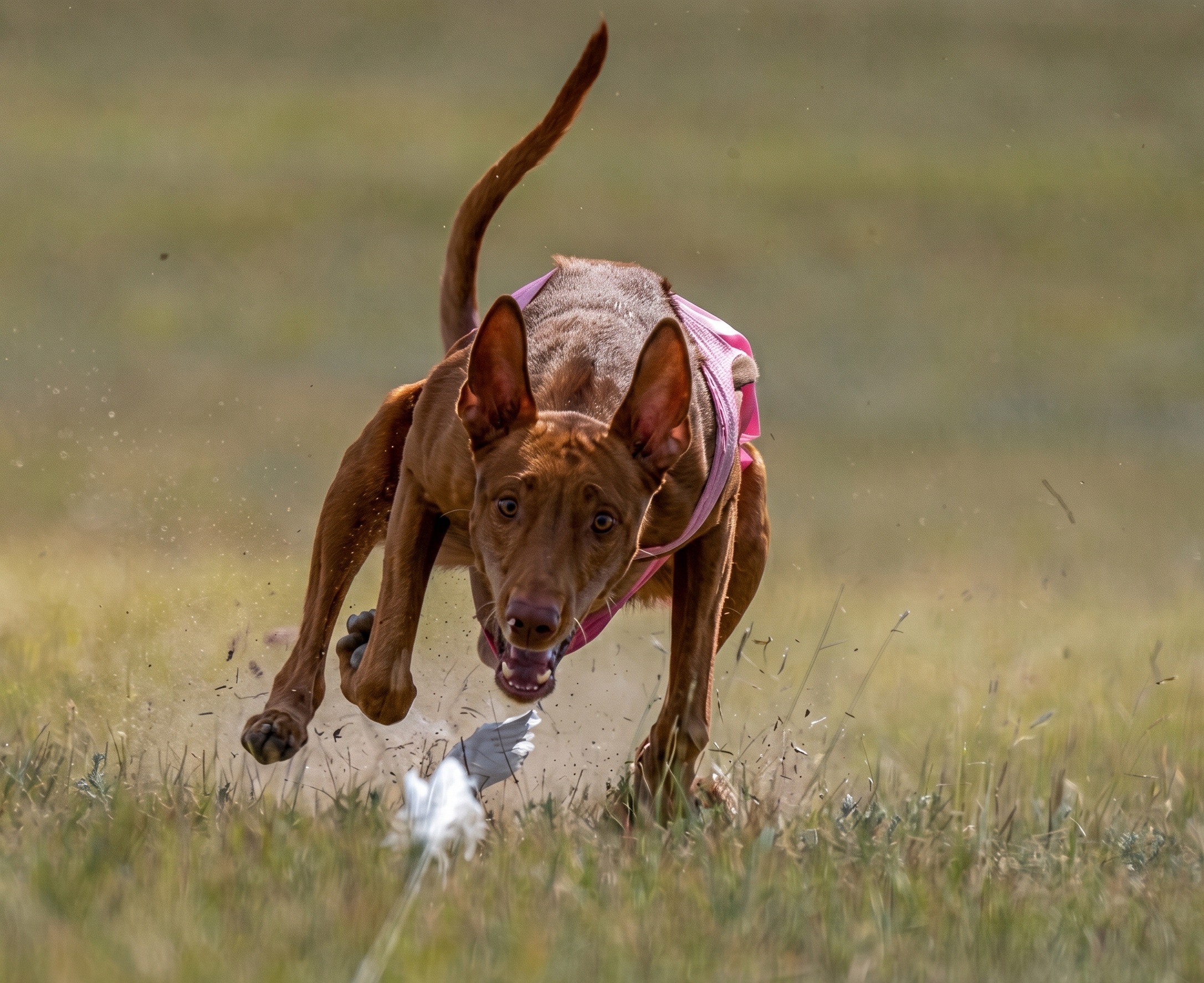 A Pharaoh Hound coursing the lure