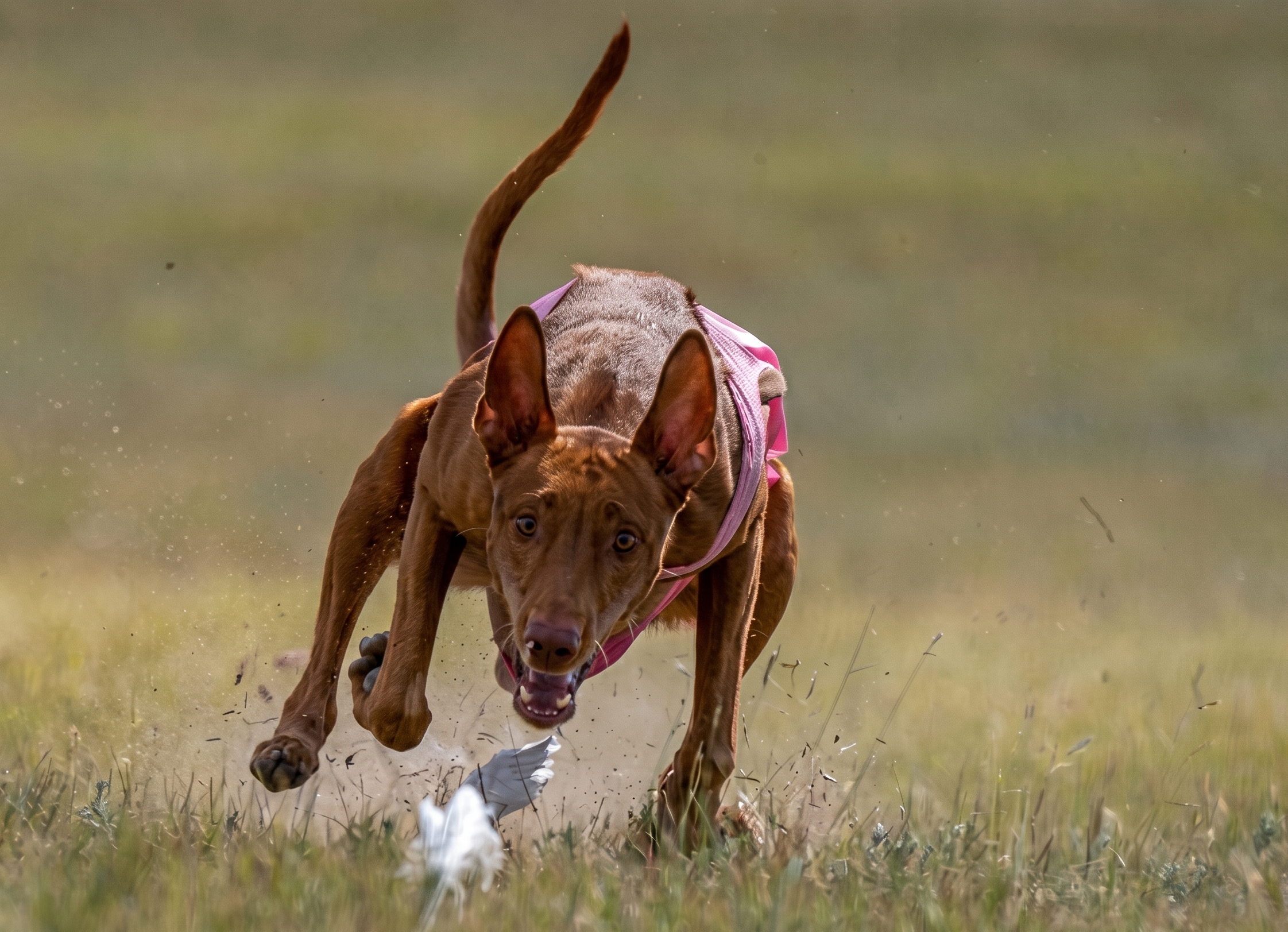 Pharaoh Hound at full stride chasing the lure